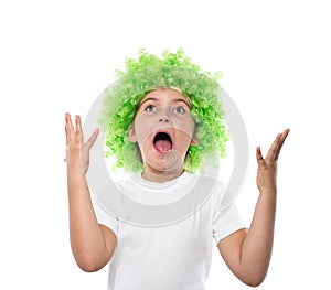 little girl in green wig