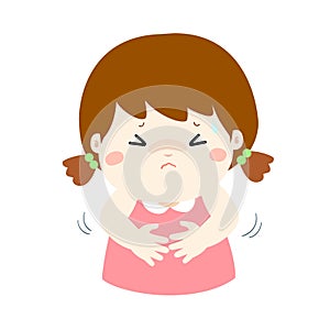 Little girl having stomach ache cartoon .