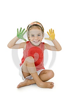 Little girl with her hands painted