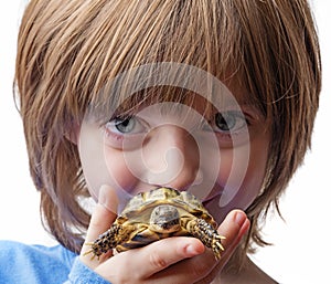 little girl with her pet - tortoise