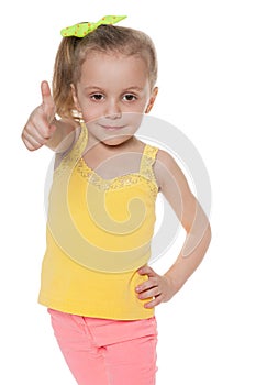 Little girl with her thumb up