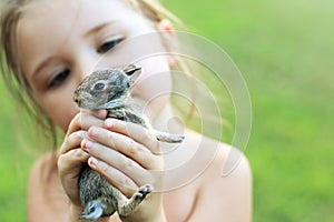 Little girl holding baby bunny