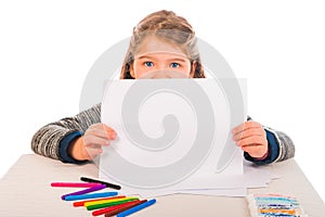 Little Girl Holding a Blank Piece of Paper
