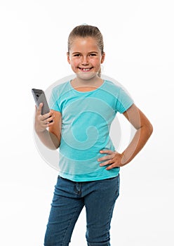 little girl holding cell phone