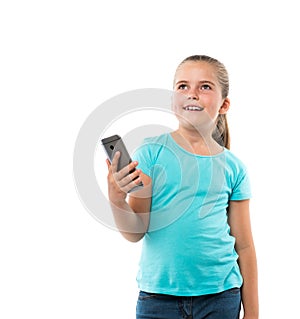 little girl holding cell phone