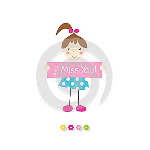 Little girl holding I miss you sign