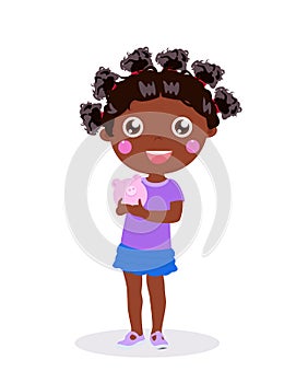 Little girl holding piggy bank