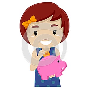 Little girl holding Pink Piggy Bank