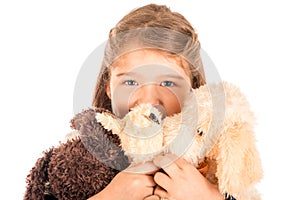 Little girl Holding stuffed animals