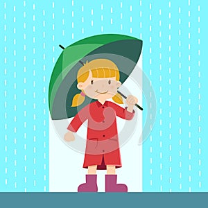 Little Girl Holding Umbrella in The Rain