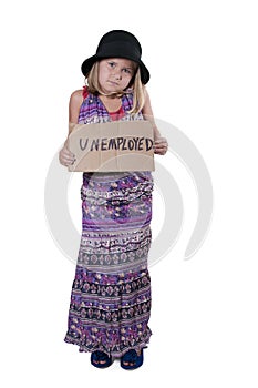 Little Girl Holding an Unemployment Sign