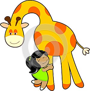 Little girl hug giraffe