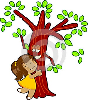 Little girl hug tree