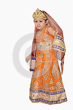 Little girl in Indian traditional dress.