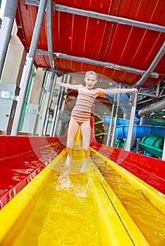 Little girl jumping in aquapark