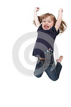 Little girl jumping on isolated