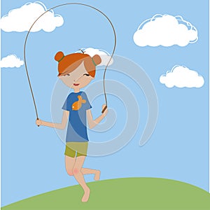 The little girl jumping with the skipping rope