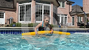 Little girl Jumps Into Backyard Swimming Pool During the Day. Slow motion