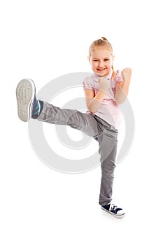 Little girl kick by foot.