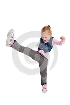 Little girl kick by foot.