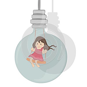 Little Girl in Light Bulb Isolated