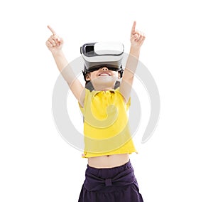 little girl looking in VR goggles