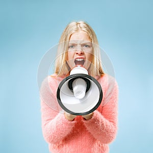 The little girl making announcement with megaphone