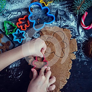 Little girl making Christmas cookies