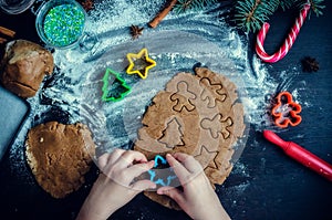 Little girl making Christmas cookies