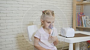 Little Girl Making Inhalation in Inhalation Mask.