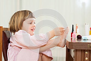 Little girl making pedicure