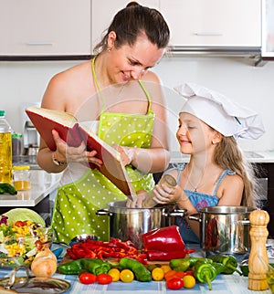 Little girl and mom with cookery book