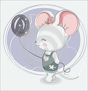 Little girl mouse with balloon