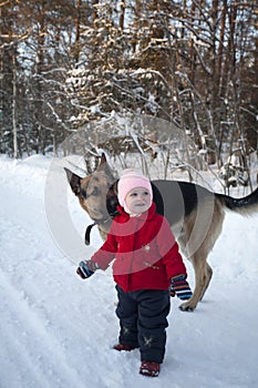 Little Girl and Multibred Dog Outdoor