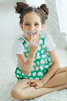 Little girl with no tooth. The child lost a tooth.