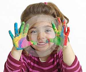 Little girl with painted hands