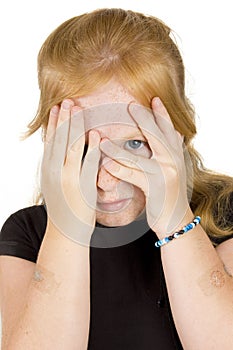 Little girl is peaking