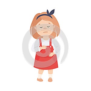 Little Girl in Pinafore Dress Standing and Crying Out Loud Feeling Sad Vector Illustration