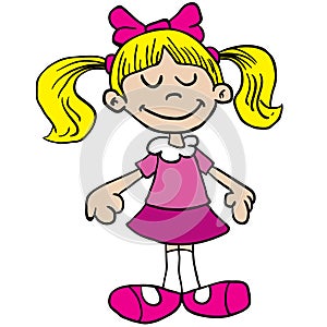 Little girl in pink dress cartoon photo