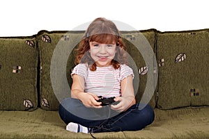 Little girl play video game