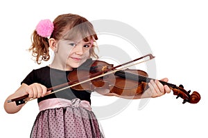 Little girl play violin on white