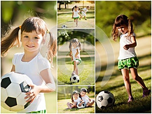 Little girl playing with her brother in soccer