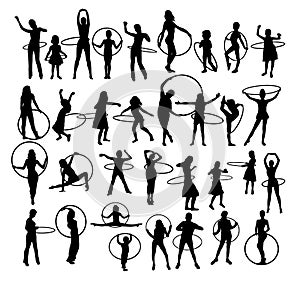 Little Girl Playing With Hula Hoop Silhouettes,