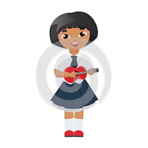 Little girl playing ukulele