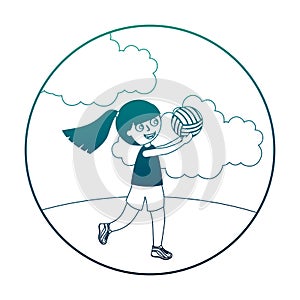 little girl playing volleyball isolated icon