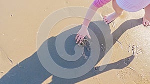 Little Girl Plays on Empty California Beach