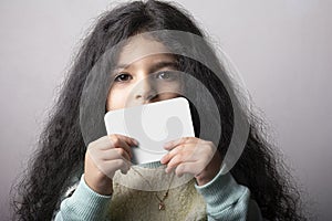 Little girl portrait with flash card mock-up series