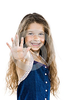 Little girl portrait high-five salute