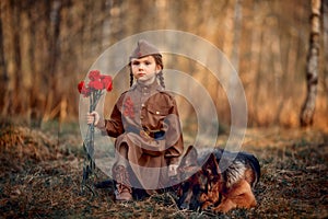 Little girl  portrait in Soviet military uniform