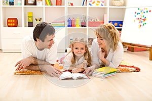 Little girl practice reading